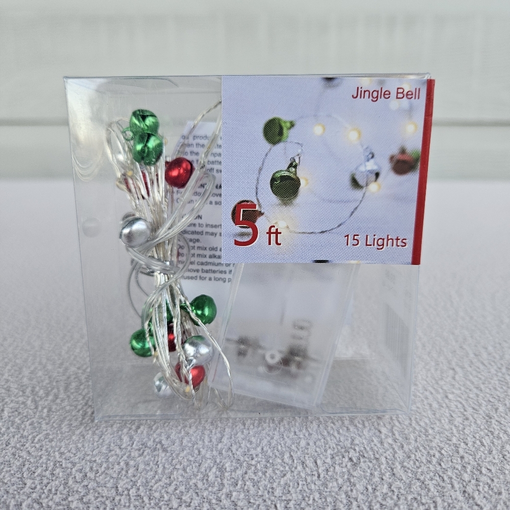 St Nicholas Square Shimmer String Lights Jingle Bells 5ft Battery Miniature